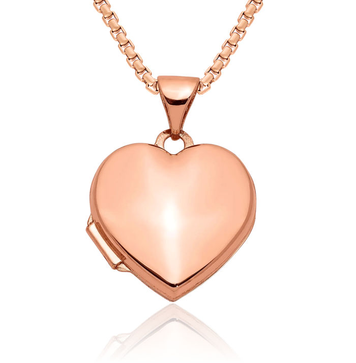 14K Solid Rose Pink Gold Heart Personalized Photo Locket Necklace Picture Pendant Charm