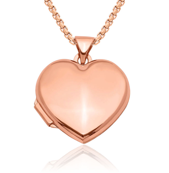 14K Solid Rose Pink Gold Heart Personalized Photo Locket Necklace Picture Pendant Charm