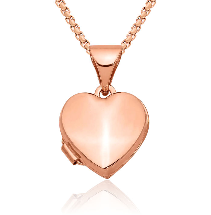 14K Solid Rose Pink Gold Heart Personalized Photo Locket Necklace Picture Pendant Charm