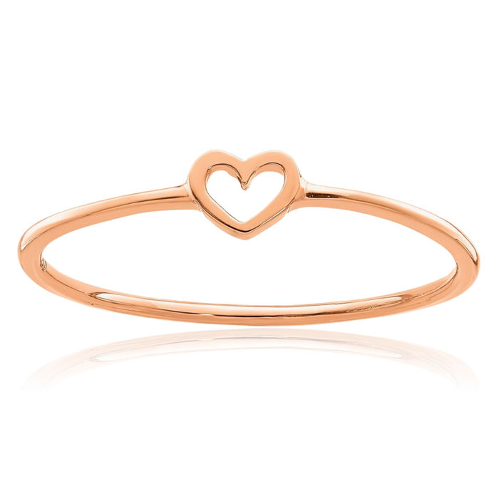 14K Solid Rose Pink Gold Heart Ring Love Band