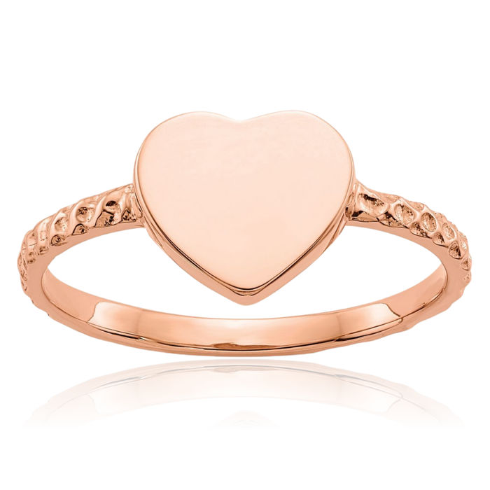 14K Solid Rose Pink Gold Heart Ring Love Band