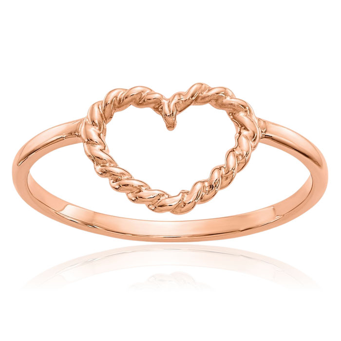 14K Solid Rose Pink Gold Heart Ring Love Band