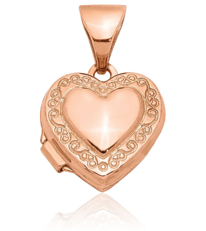 14K Solid Rose Pink Gold Heart Shaped Personalized Photo Locket Necklace Picture Pendant Charm