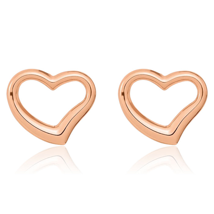 14K Solid Rose Pink Gold Heart Stud Earrings