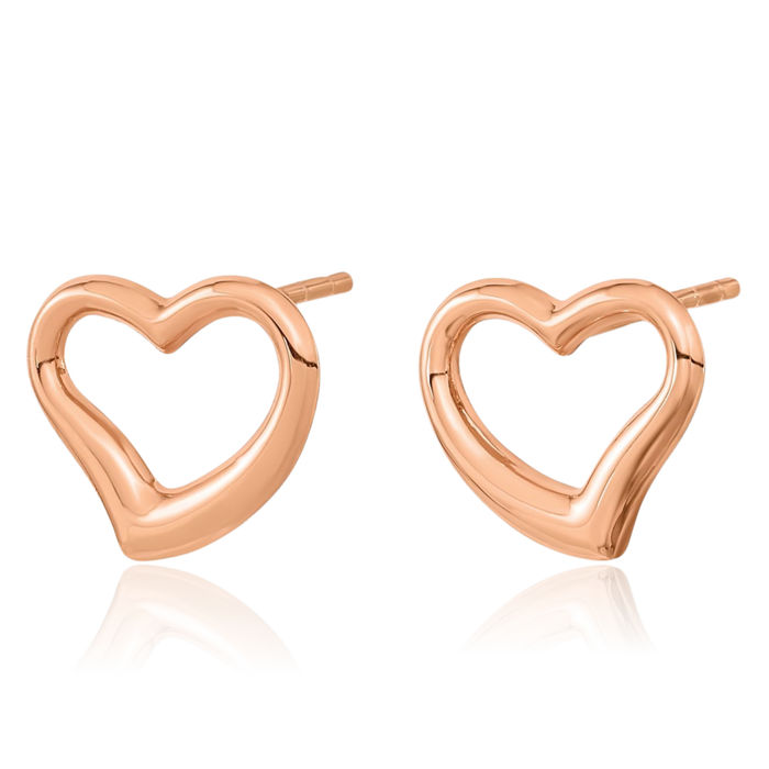 14K Solid Rose Pink Gold Heart Stud Earrings