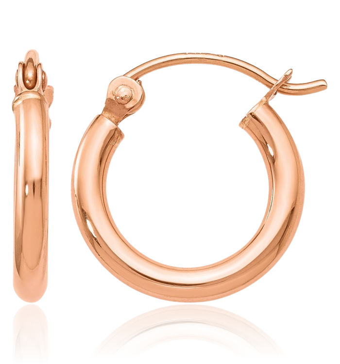 14K Solid Rose Pink Gold Huggie Small Hoop Earrings