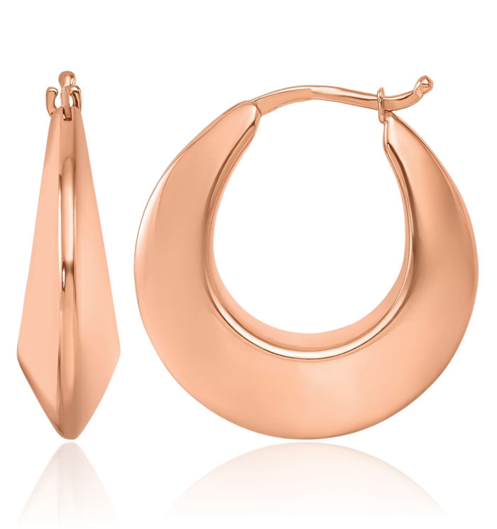 14K Solid Rose Pink Gold Knife Edge Graduated Round Medium Hoop Earrings