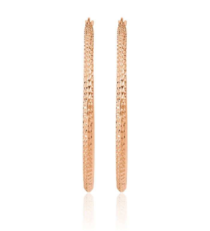 14K Solid Rose Pink Gold Knife Edge Round Hoop Earrings