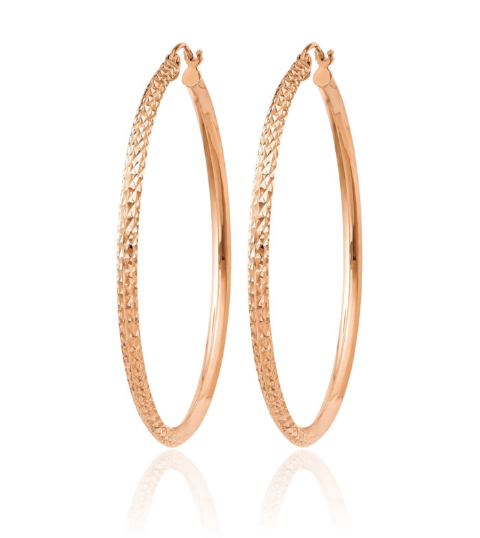 14K Solid Rose Pink Gold Knife Edge Round Hoop Earrings