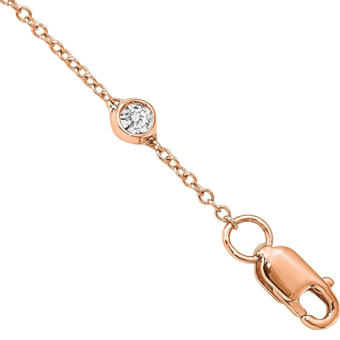14K Solid Rose Pink Gold 1 Lab Diamond Twenty Station Necklace Chain
