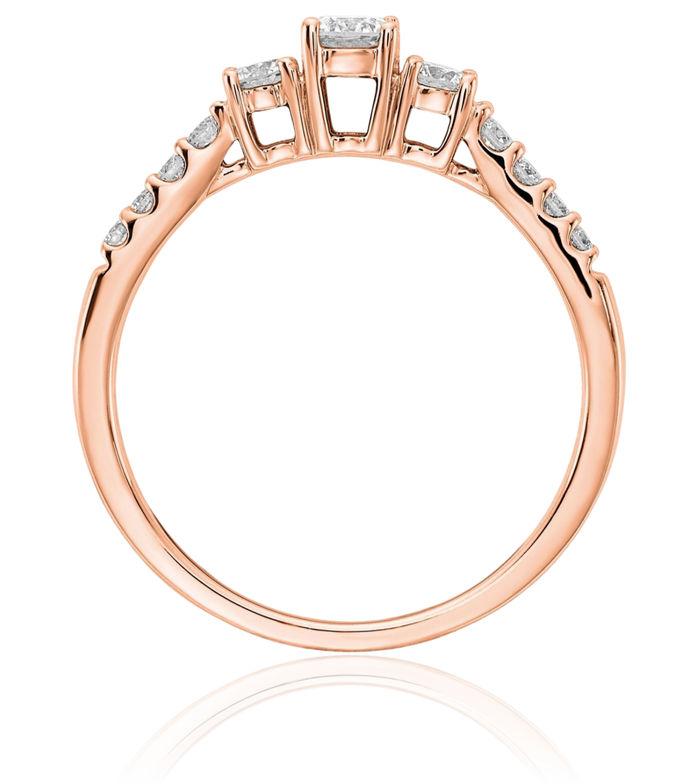 14K Solid Rose Pink Gold Lab Diamond 3 Stone Engagement Ring