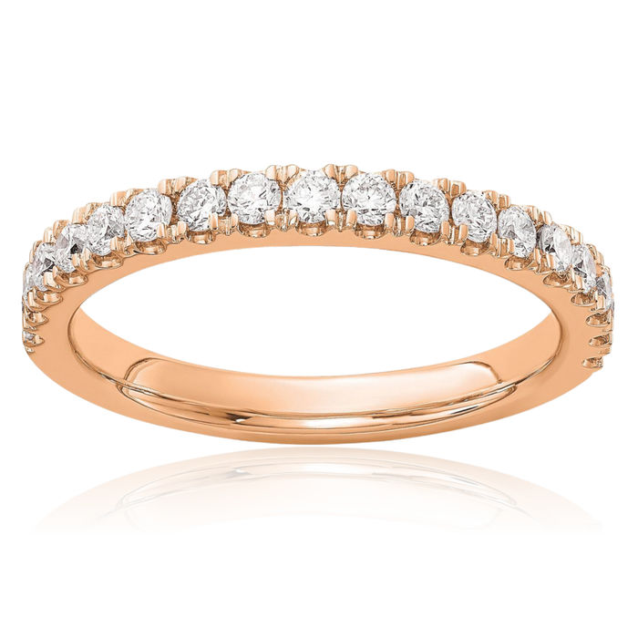 14K Solid Rose Pink Gold Lab Diamond Anniversary Ring Eternity Wedding Band Bridal Jewelry