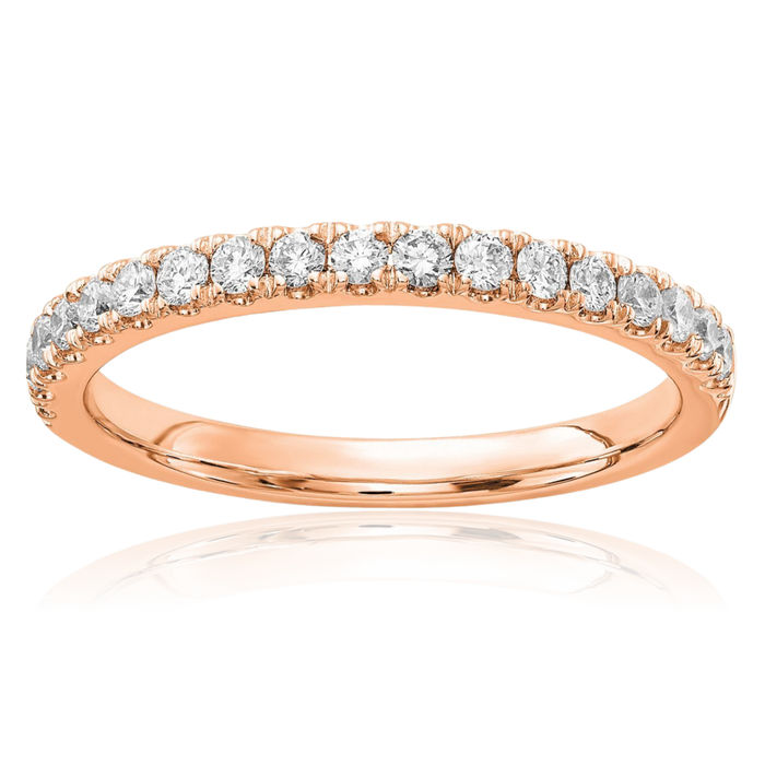 14K Solid Rose Pink Gold Lab Diamond Anniversary Ring Eternity Wedding Band Bridal Jewelry