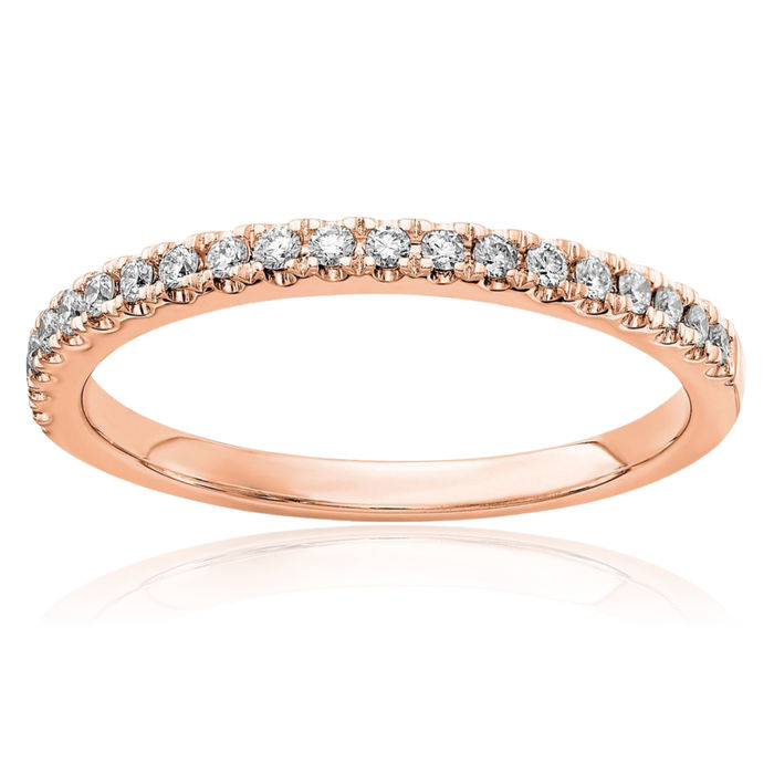 14K Solid Rose Pink Gold Lab Diamond Anniversary Ring Eternity Wedding Band Bridal Jewelry