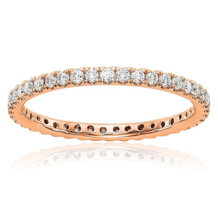 14K Solid Rose Pink Gold Lab Diamond Anniversary Ring Eternity Wedding Band Bridal Jewelry