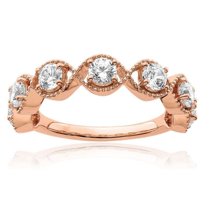 14K Solid Rose Pink Gold Lab Diamond Anniversary Ring Eternity Wedding Band Bridal Jewelry