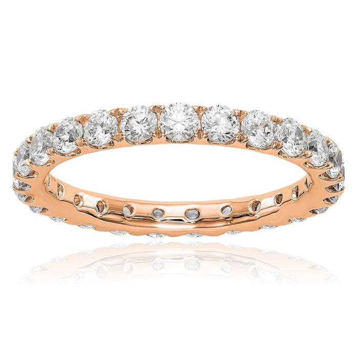 14K Solid Rose Pink Gold Lab Diamond Anniversary Ring Eternity Wedding Band Bridal Jewelry