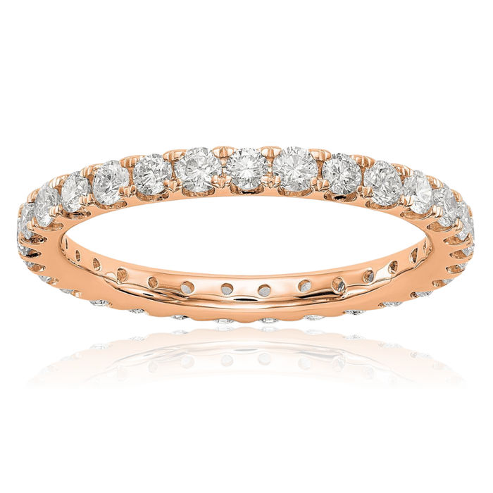 14K Solid Rose Pink Gold Lab Diamond Anniversary Ring Eternity Wedding Band Bridal Jewelry