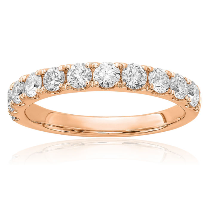 14K Solid Rose Pink Gold Lab Diamond Anniversary Ring Eternity Wedding Band Bridal Jewelry