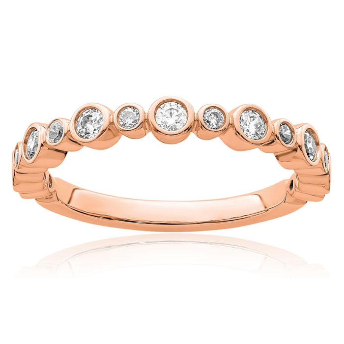 14K Solid Rose Pink Gold Lab Diamond Anniversary Ring Eternity Wedding Band Bridal Jewelry