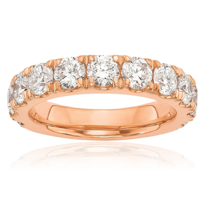 14K Solid Rose Pink Gold Lab Diamond Anniversary Ring Eternity Wedding Band Bridal Jewelry