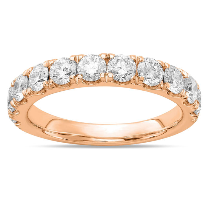 14K Solid Rose Pink Gold Lab Diamond 1 Anniversary Ring Eternity Wedding Band Bridal Jewelry