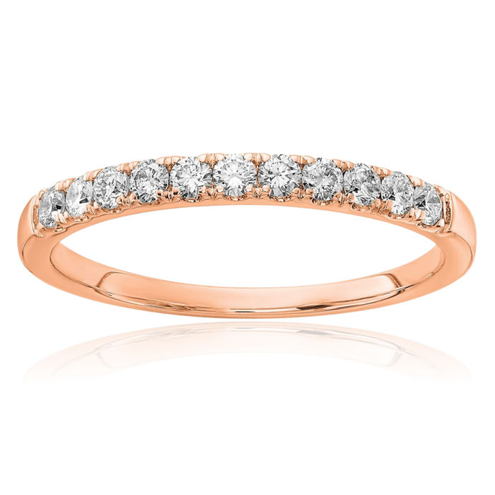 14K Solid Rose Pink Gold Lab Diamond Anniversary Ring Eternity Wedding Band Bridal Jewelry