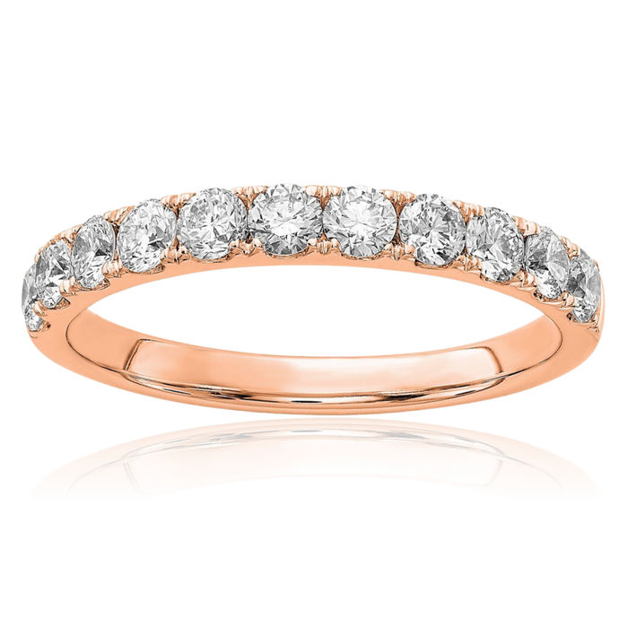 14K Solid Rose Pink Gold Lab Diamond Anniversary Ring Eternity Wedding Band Bridal Jewelry