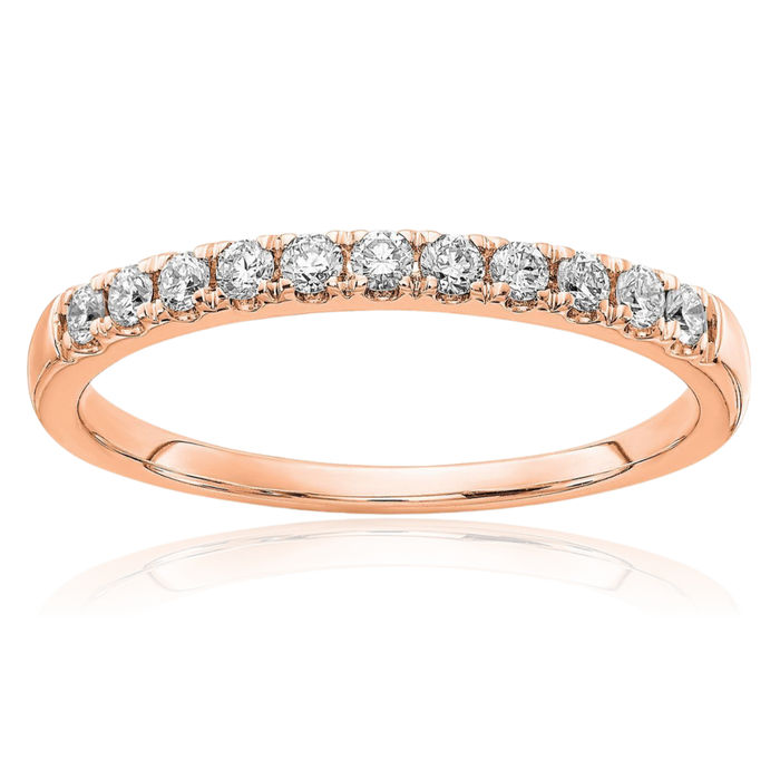 14K Solid Rose Pink Gold Lab Diamond Anniversary Ring Eternity Wedding Band Bridal Jewelry