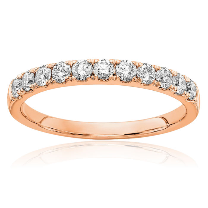 14K Solid Rose Pink Gold Lab Diamond Anniversary Ring Eternity Wedding Band Bridal Jewelry