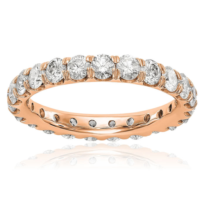 14K Solid Rose Pink Gold Lab Diamond Anniversary Ring Eternity Wedding Band Bridal Jewelry