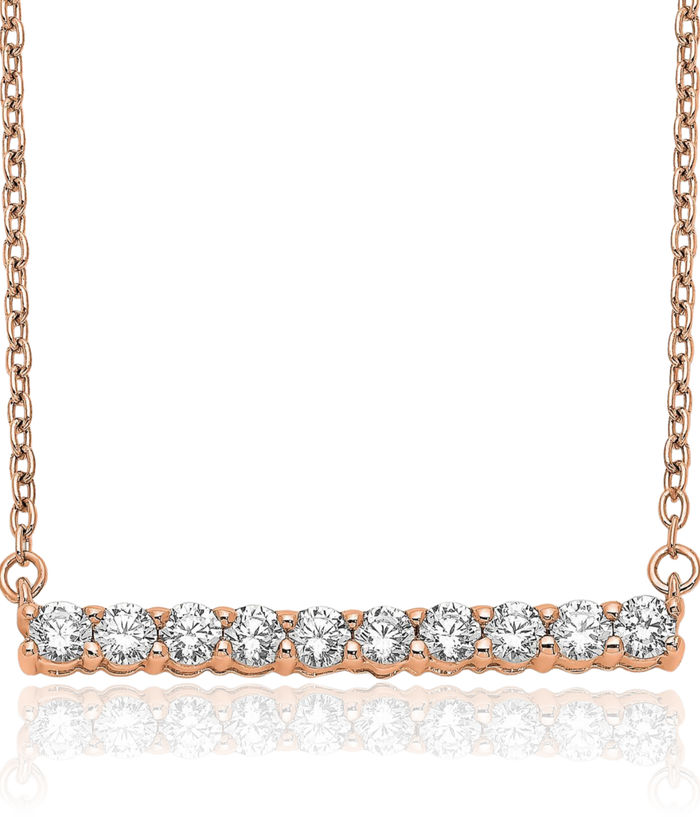 14K Solid Rose Pink Gold Lab Diamond Bar Necklace