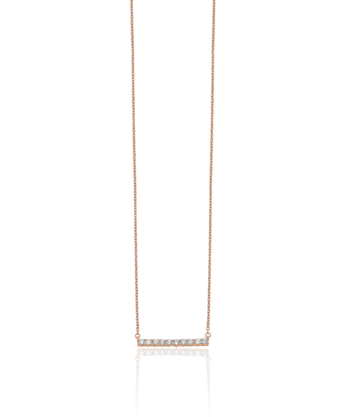 14K Solid Rose Pink Gold Lab Diamond Bar Necklace