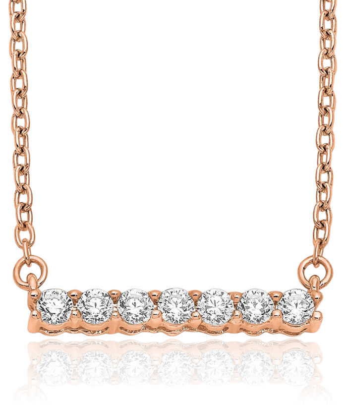 14K Solid Rose Pink Gold Lab Diamond Bar Necklace