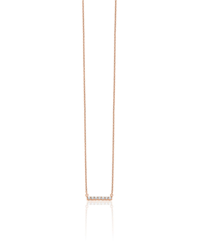 14K Solid Rose Pink Gold Lab Diamond Bar Necklace