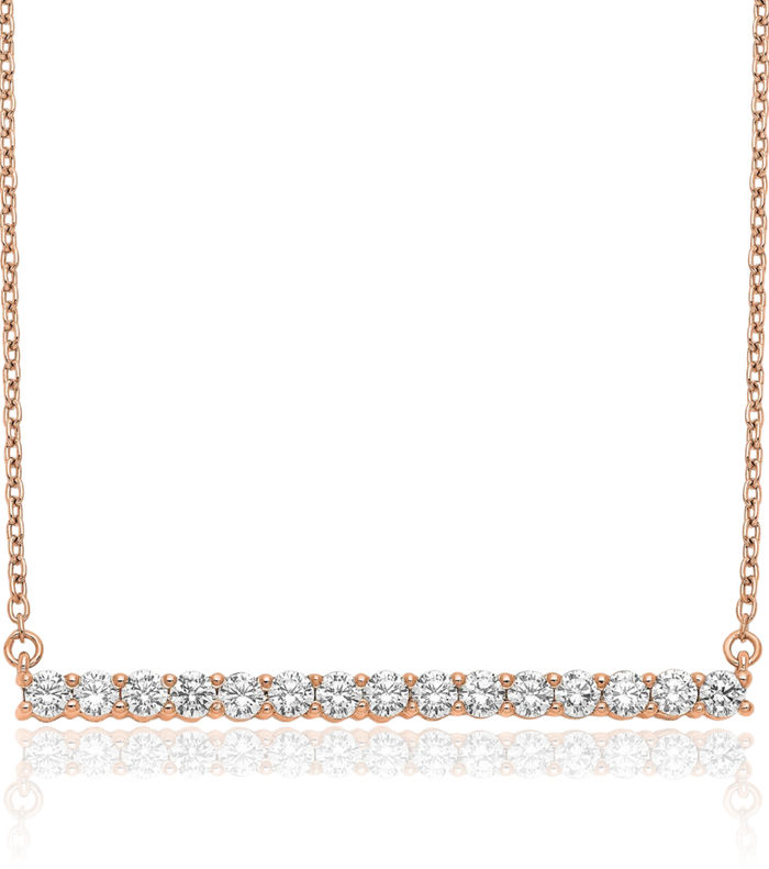 14K Solid Rose Pink Gold Lab Diamond Bar Necklace