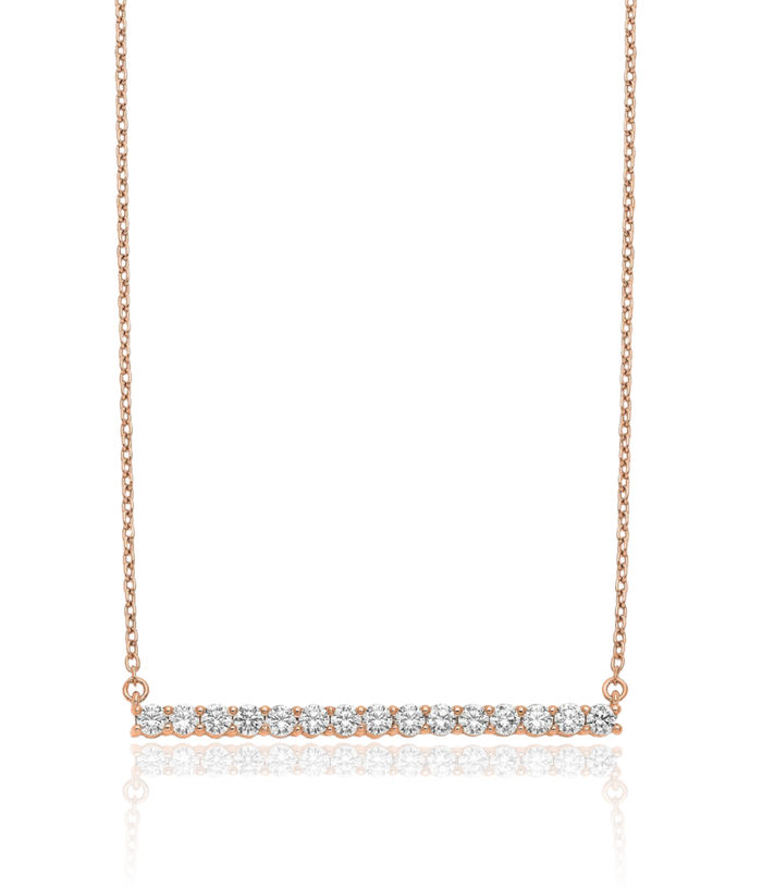 14K Solid Rose Pink Gold Lab Diamond Bar Necklace