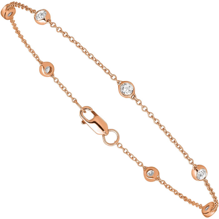 14K Solid Rose Pink Gold Lab Diamond Nine Station Bracelet Anklet