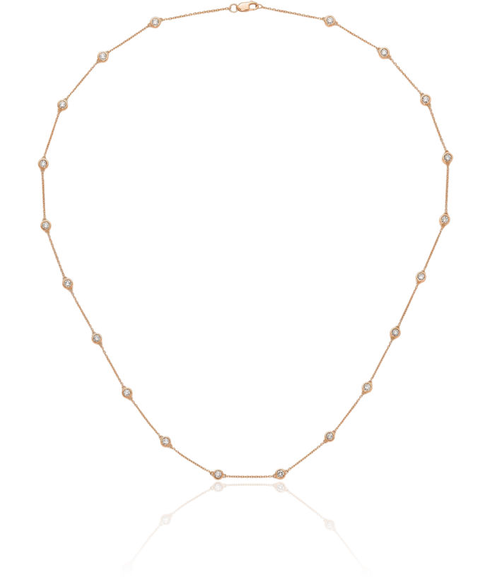 14K Solid Rose Pink Gold 1 Lab Diamond Twenty Station Necklace Chain