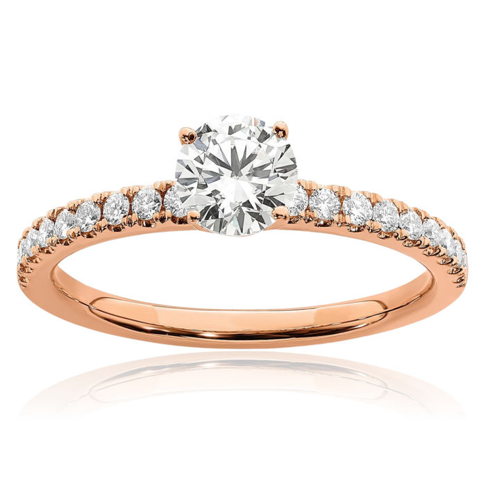 14K Solid Rose Pink Gold Lab Diamond Engagement Ring