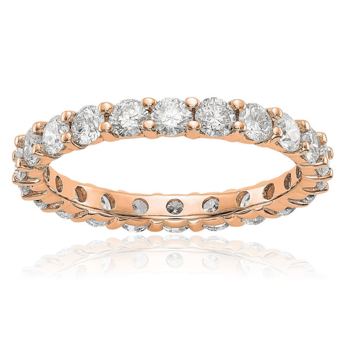 14K Solid Rose Pink Gold Lab Diamond Eternity Wedding Band Ring