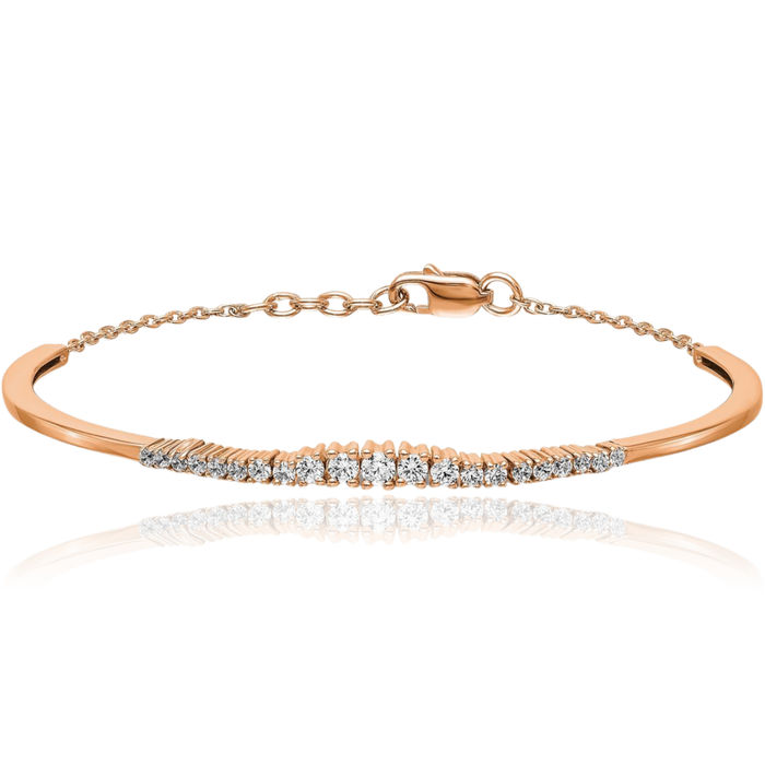 14K Solid Rose Pink Gold Lab Diamond Graduated Bangle Bracelet