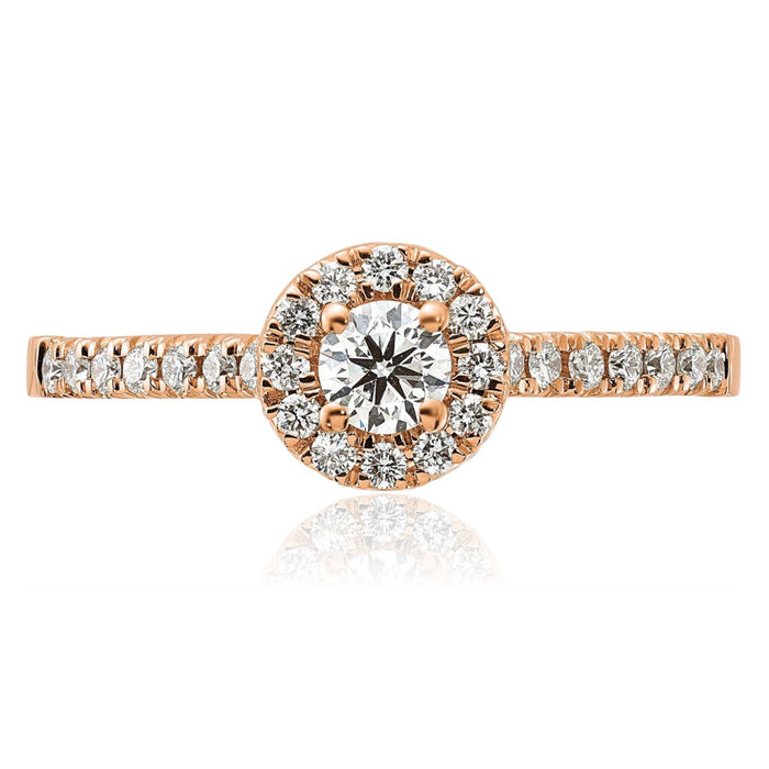 14K Solid Rose Pink Gold Lab Diamond Halo Round Engagement Ring