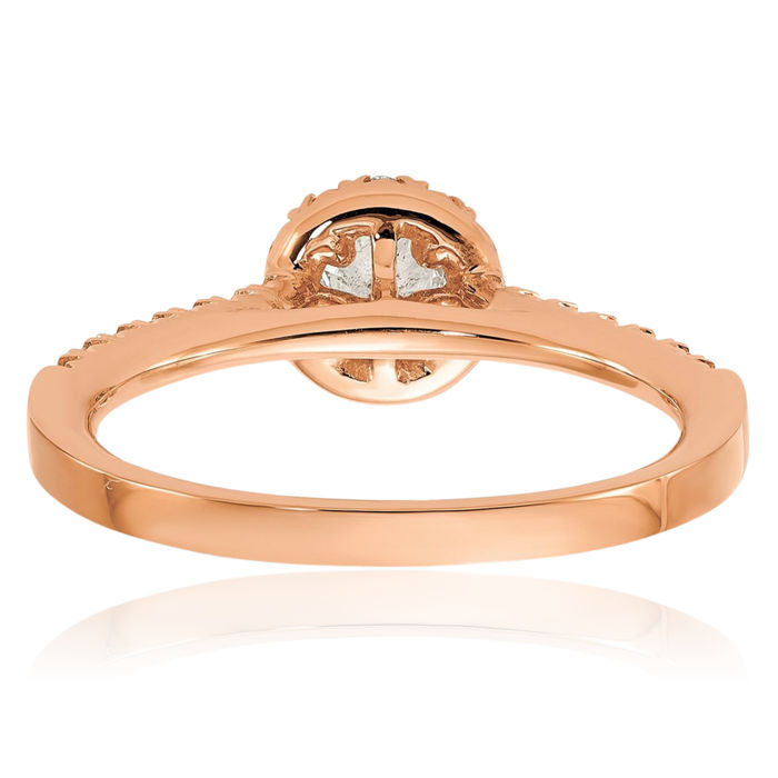 14K Solid Rose Pink Gold Lab Diamond Halo Round Engagement Ring