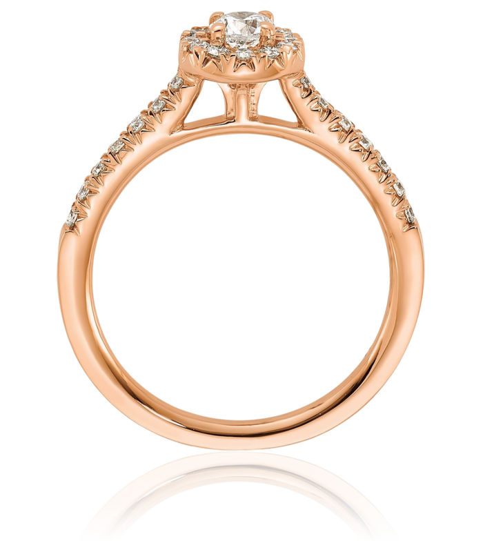 14K Solid Rose Pink Gold Lab Diamond Halo Round Engagement Ring