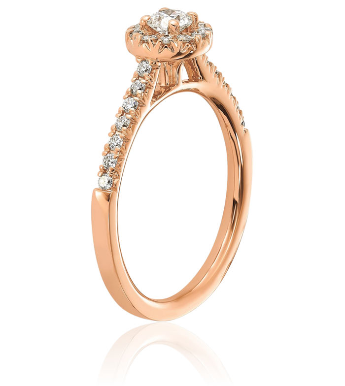 14K Solid Rose Pink Gold Lab Diamond Halo Round Engagement Ring