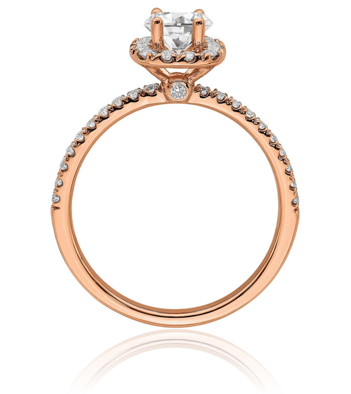 14K Solid Rose Pink Gold Lab Diamond Halo Round Engagement Ring