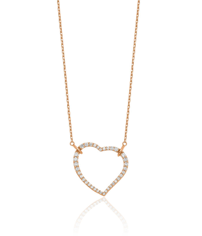 14K Solid Rose Pink Gold Lab Diamond Heart Pendant Necklace