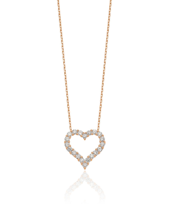 14K Solid Rose Pink Gold Lab Diamond Heart Pendant Necklace