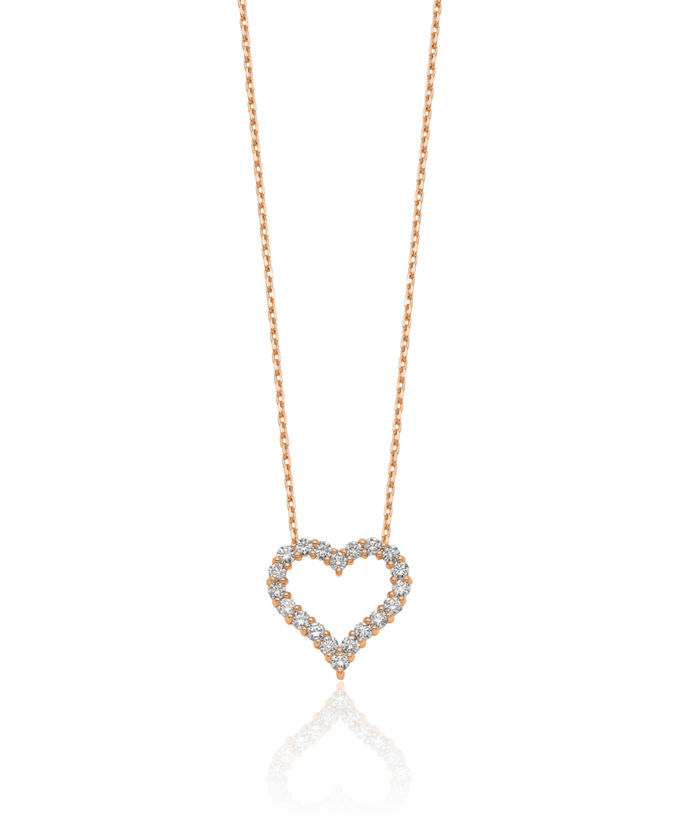 14K Solid Rose Pink Gold Lab Diamond Heart Pendant Necklace